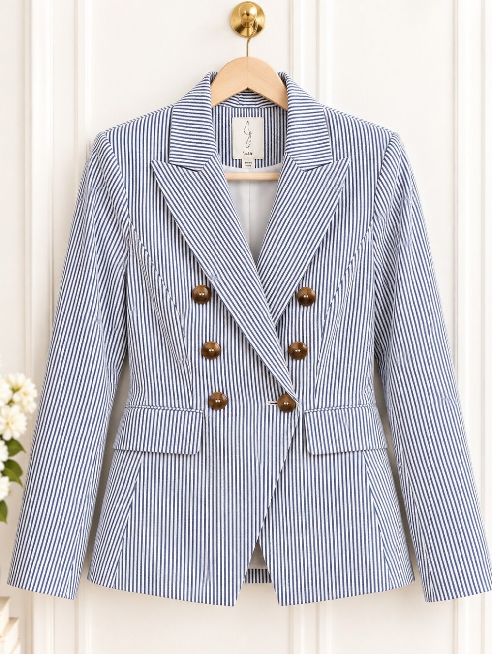 Joie NWT Blue White Pinstripe Double Breasted Blazer Jacket | Size Medium - Picture 6 of 10
